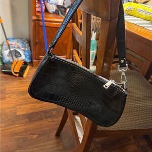 Black Crocodile Pattern Shoulder Bag